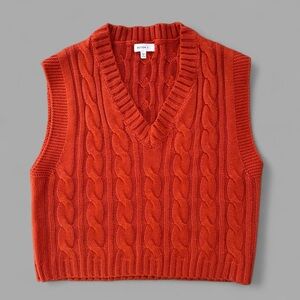 Better Be V-Neck Cable Knit Sweater Vest - Orange